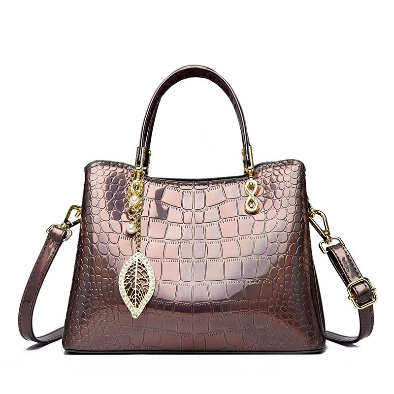 Luxury Patent Leather Handbags for Women Designer Crocodile Pattern Women's Shoulder Crossbody Bag Hobos Ladies Messenger Stone