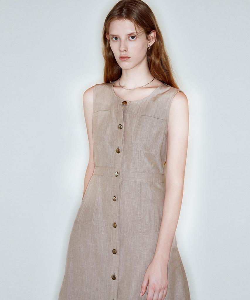 Ssikeoseun Fitted Round Neck Sleeveless Dress_Beige