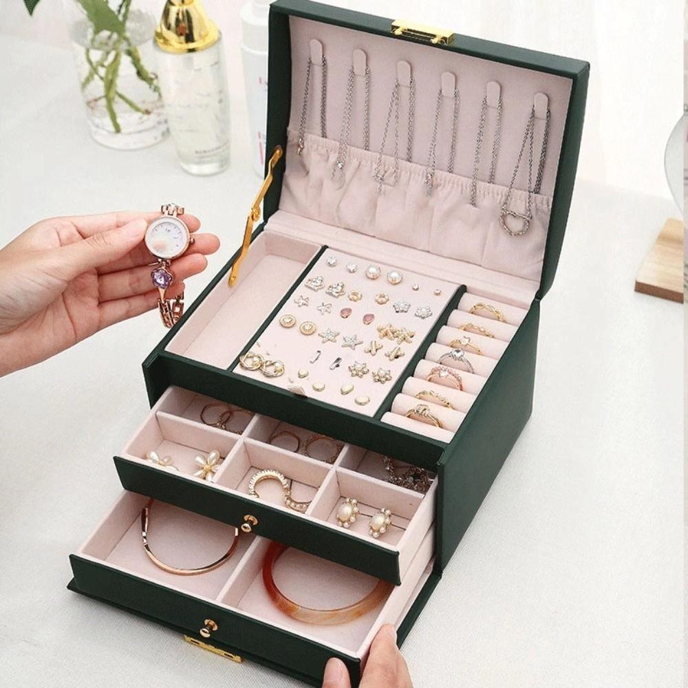Rings Necklace Jewelry Holder PU Leather Jewelry Storage Case Fashion Square Jewelry Box  Outdoors