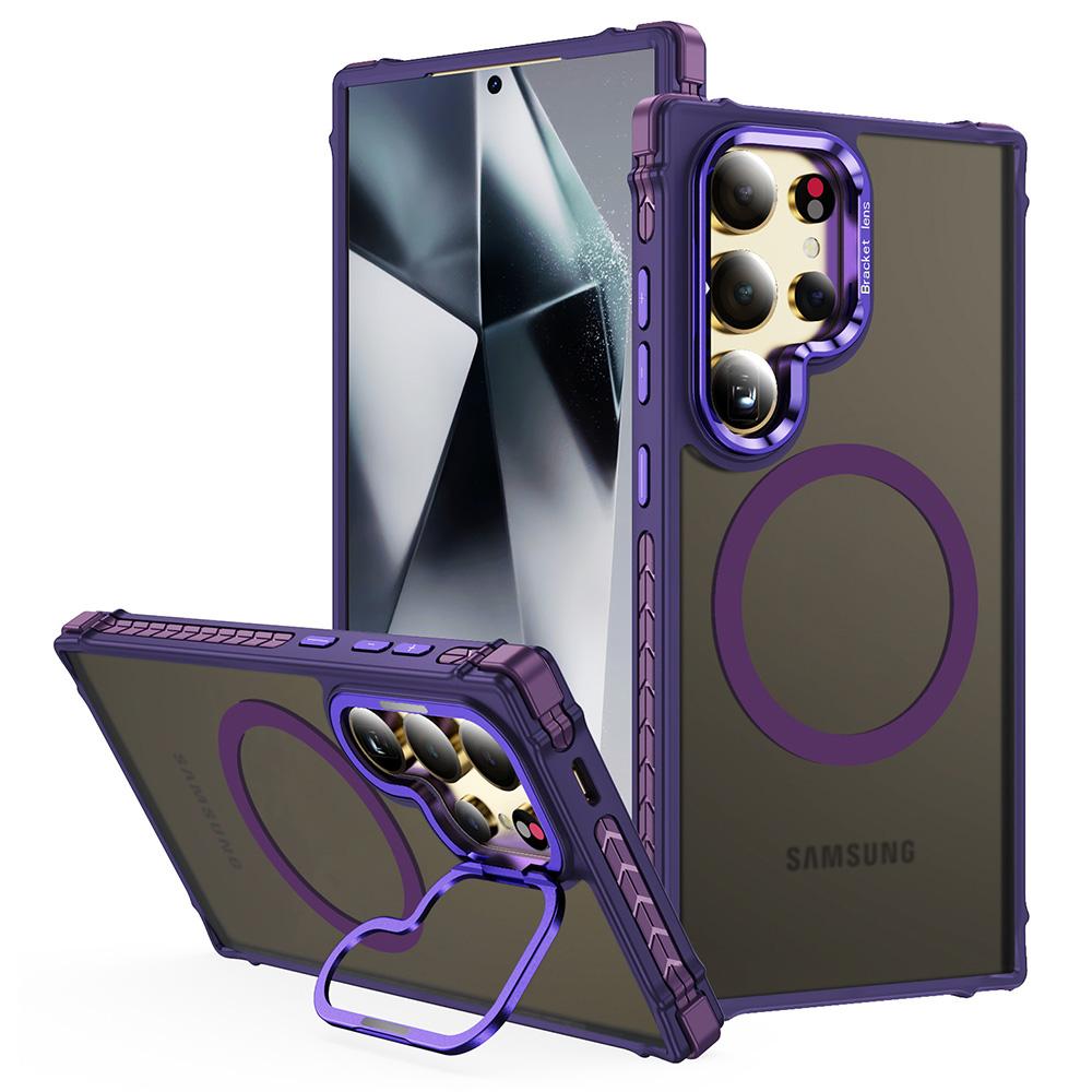 For Samsung Galaxy S24 Ultra Case with Lens Kickstand Matte Back Cover Compatible with MagSafe