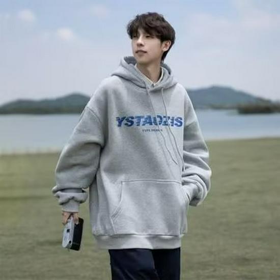 Men's Autumn/Winter Loose-Fit Fleece Hoodie: Hong Kong-Style, Japanese-Trendy, Korean-Influenced Pullover