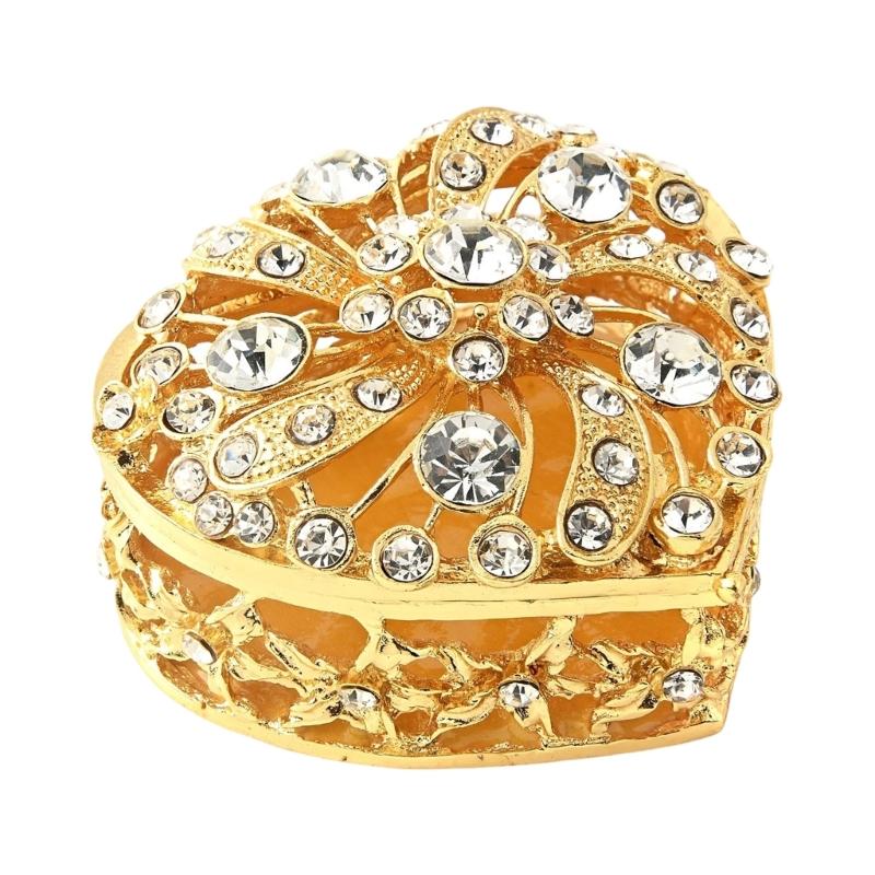 Elegant European Styles Heart Shaped Jewelry Box With Diamonds And Pearls Accent For Rings Earrings Necklaces