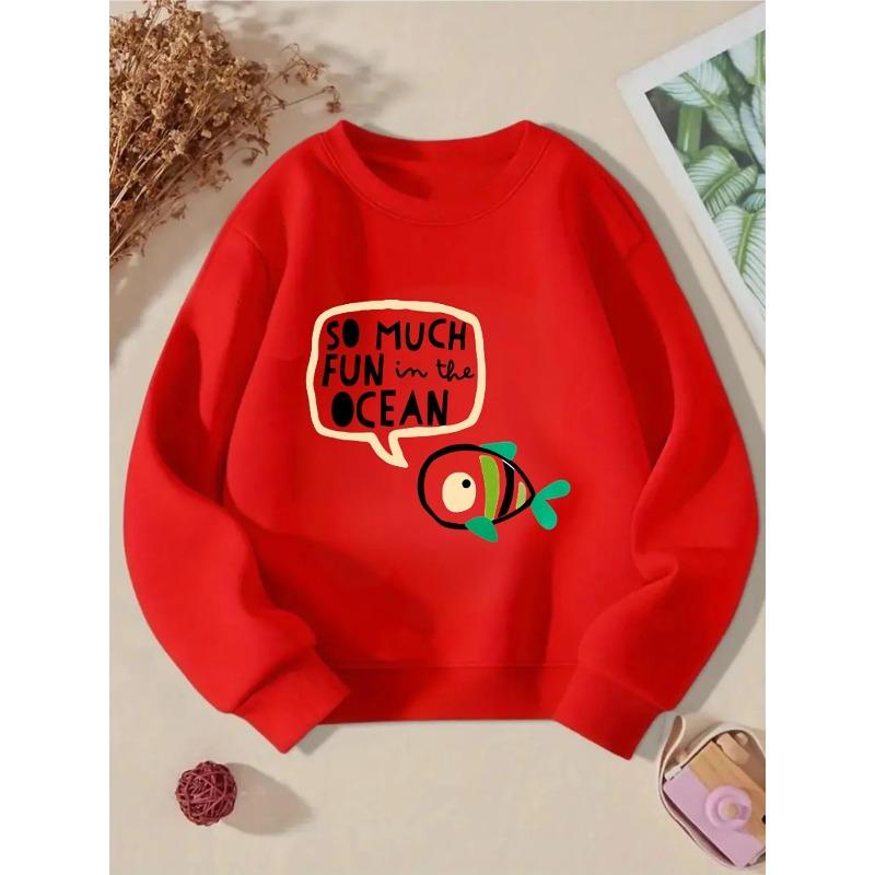 European Sizes Kids' Crewneck Sweatshirt - So Much Fun In The Ocean , Sportswear And Casual Wear, Soft And Comfortable, Clothing, Teenagers