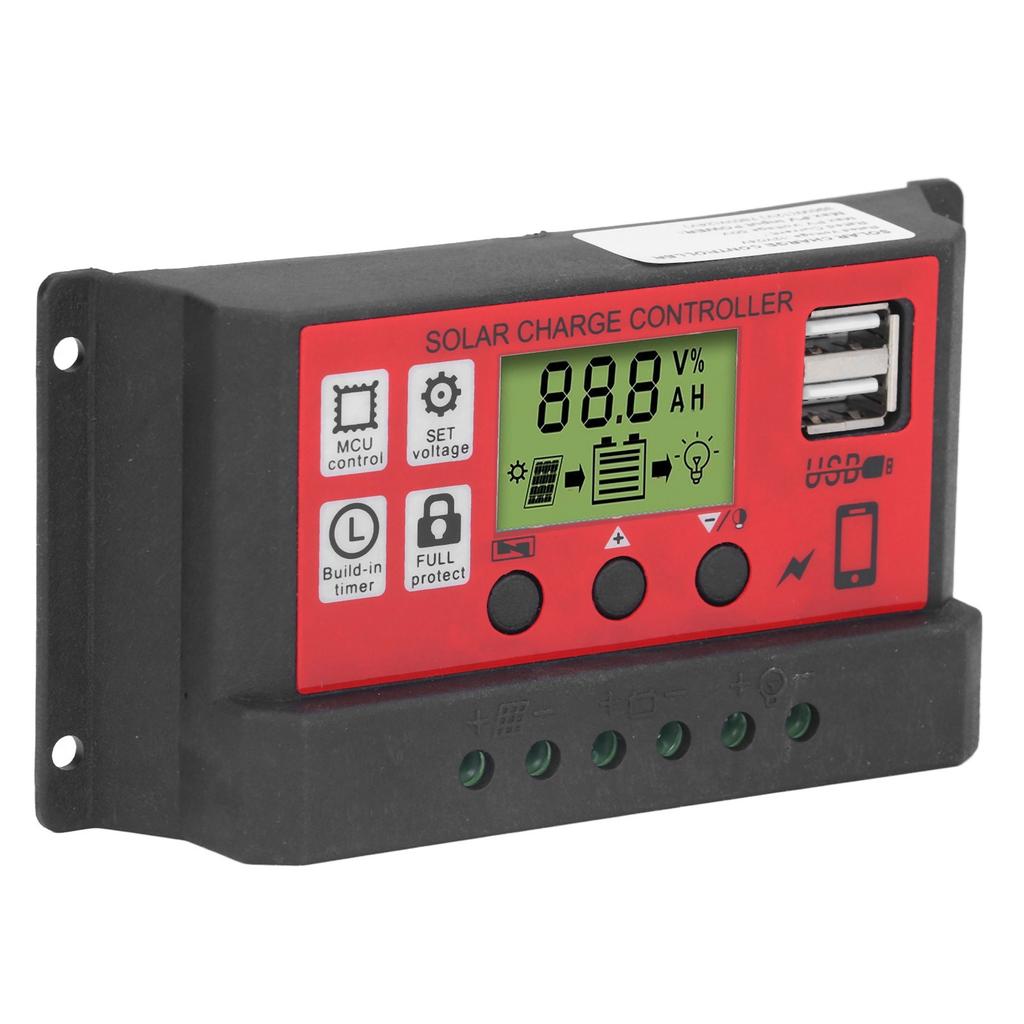 Solar Charge Controller Adjustable Solar Panel Battery Intelligent Regulator with LCD Display 12V