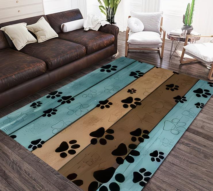 Christmas Decoration, Gray High-End Design Dog Paw Pattern Carpet, and Easy To Clean Large Floor Mat, Porch Garden Foot Mat