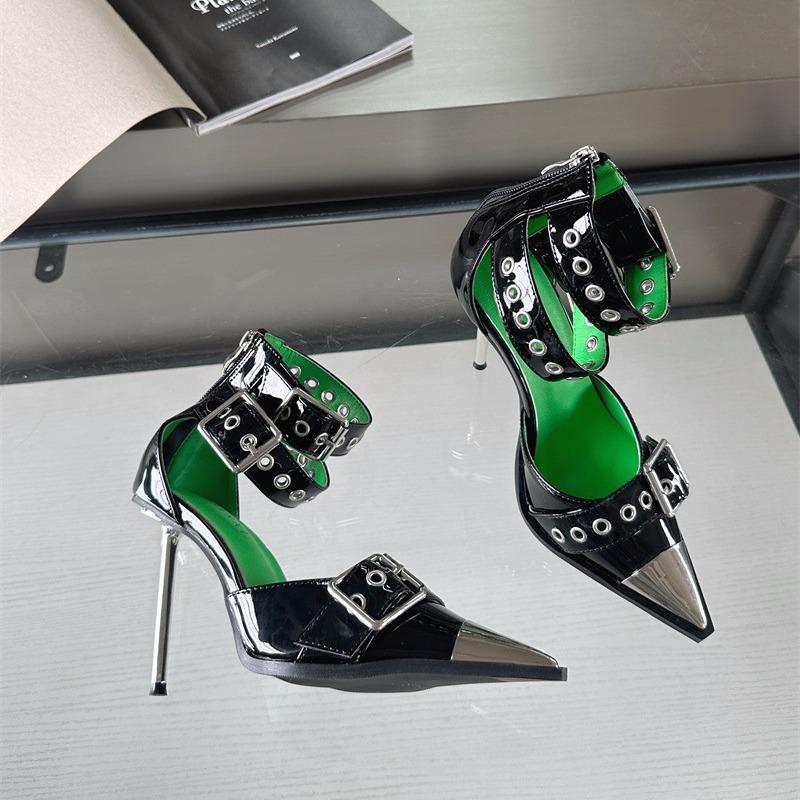 

Ветер Spice Girls Высокие каблуки Новые Ультратонкий каблук Панк Ветер Крутые Красивые Клепки Босоножки на высоком каблуке Женские 40 чёрный