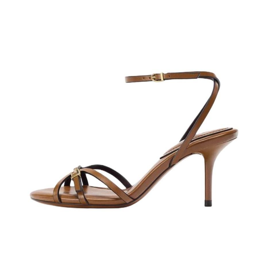 ZARA Minimalist Fashion One-Strap Sandals 7.5cm Women sandals Brown 2363610105