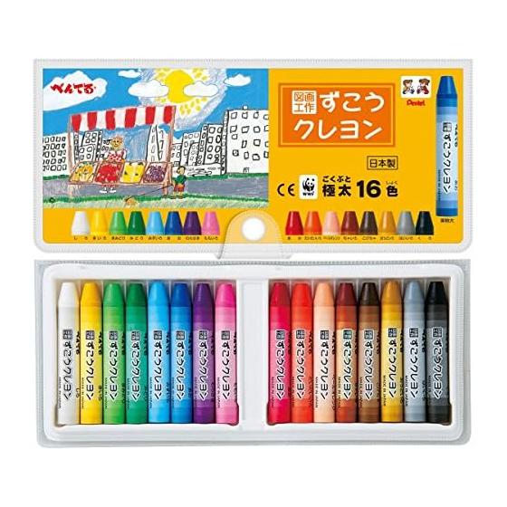 Pentel Zuko Мелки Extra Thick, набор из 16 цветов с мягким чехлом