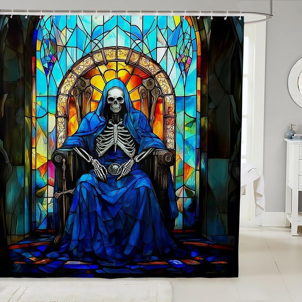 Cute Ghost Kids Shower Curtains,Black Cartoon Cat Happy Halloween Bathroom Curtain For Girls Boys,Rose Flowers Baroque Vintage