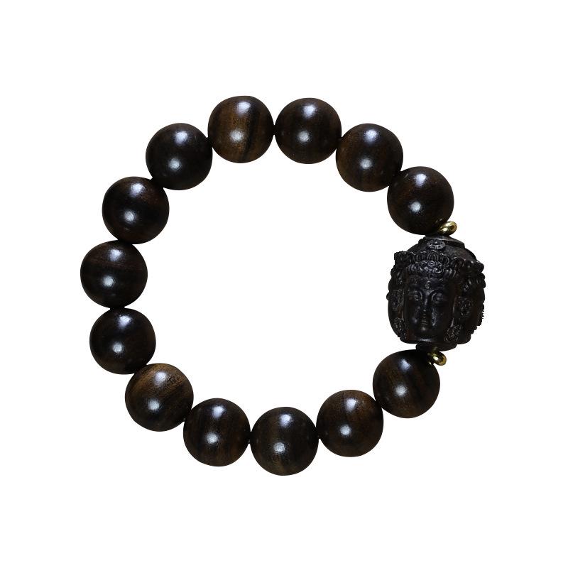 Bodhisattva Agarwood Kynam Sandalwood Men's Bracelet with Chen Gui Bao Buddhist Beads - Three-Sided Buddha Ethnic Style