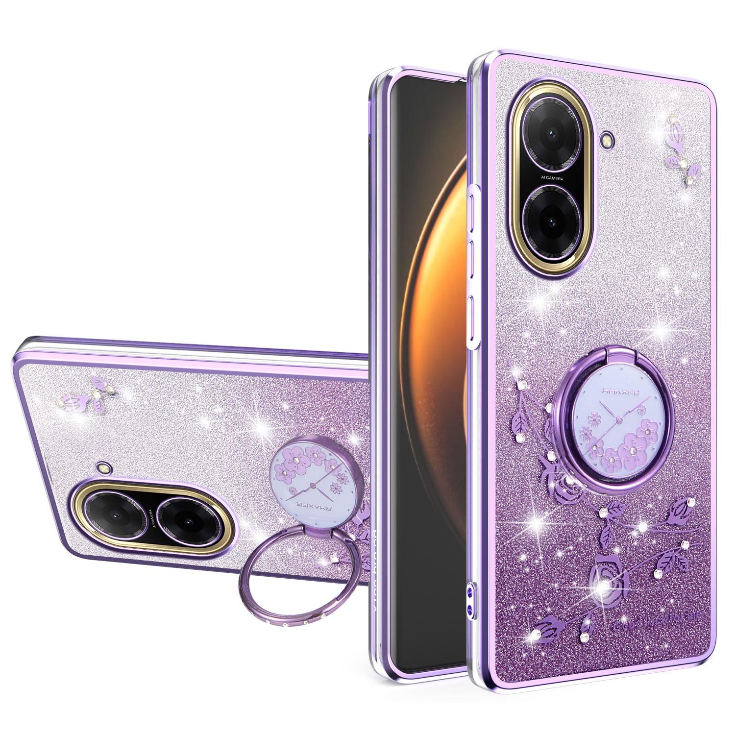 

KADEM Для Xiaomi Redmi A5 4G (171,7 мм)/Чехол для Poco C71 4G с кольцом-подставкой, ТПУ, с цветами, чехол для телефона с градиентным блеском Purple