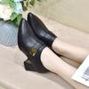 Pointed Deep Mouth Single Shoes Women's Autumn New Square Buckle Thick Heel Fashion Shoes Embossed Cowhide High Heels