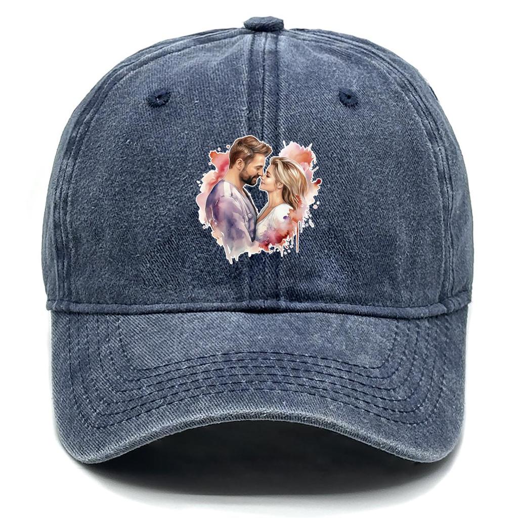 Couples Print Adjustable Sun Hat, Love Trucker Hat Inelastic Non-Stretch Fabric Cotton Cozy Snapback Baseball Cap