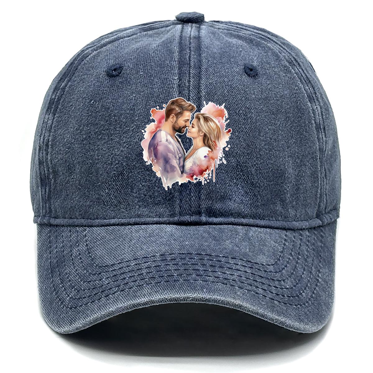 

Couples Print Adjustable Sun Hat, Love Trucker Hat Inelastic Non-Stretch Fabric Cotton Cozy Snapback Baseball Cap as the picture темно-синий