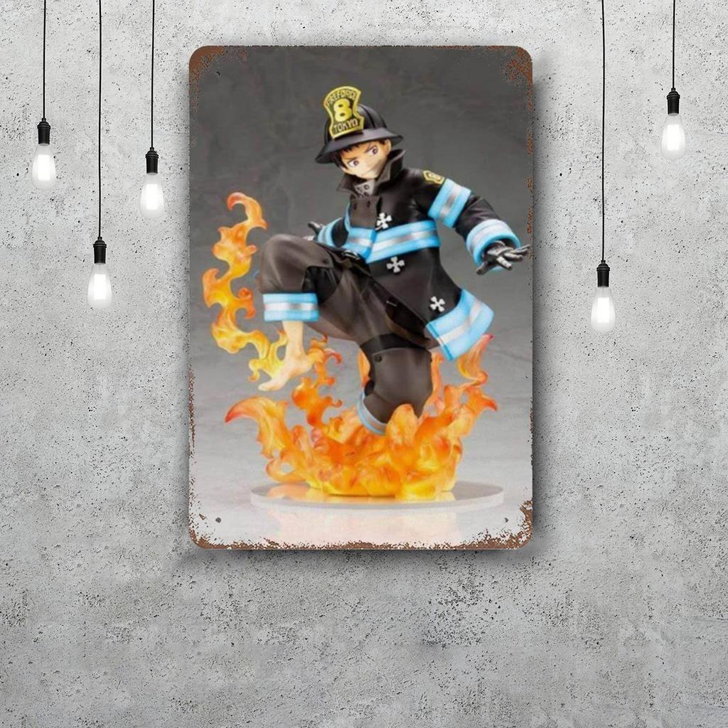 Shinra Kusakabe Cartoon Decor Poster Vintage Tin Sign Metal Sign Decorative Plaque for Pub Bar Man Cave Club Wall Decoration