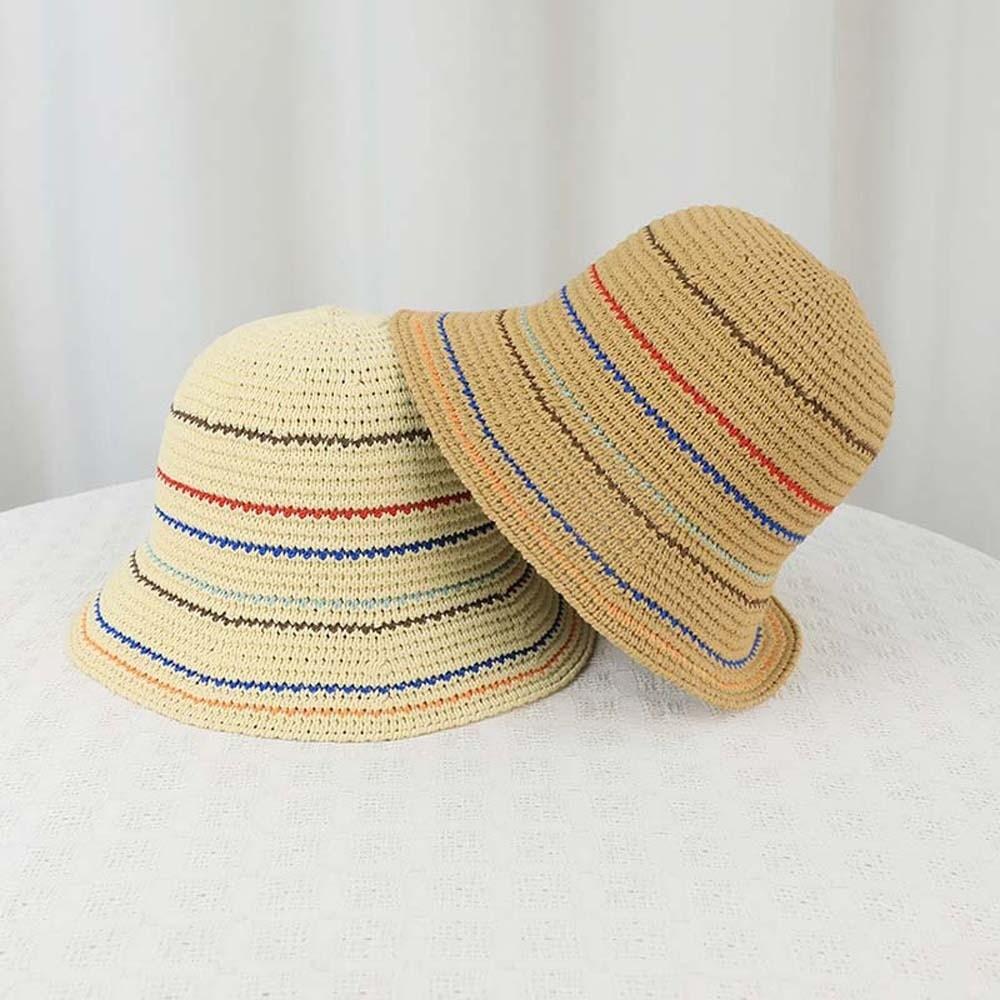 Temperament Sunshade Basin Cap Breathable Colorful Striped Fisherman Hat Vacation