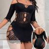 Women Sexy Hollow Out Mesh See Through Lingerie Bodysuit Mini Skirt Set