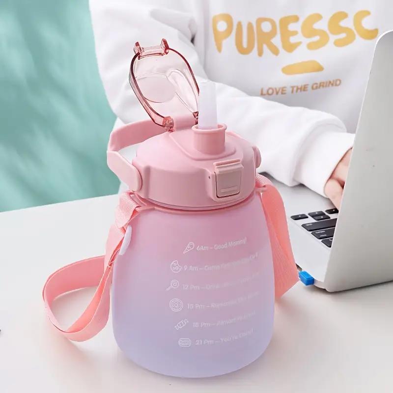 Borraccia Sportiva da 1,3L ad Alta Capacità con Cannuccia Colore Degradé da Donna Portatile in Plastica per Outdoor Corsa