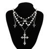 Cyberpunk Cross Pendant Necklace For Women Personalized Metal Rivets Imitation Pearl Collarbone Necklace