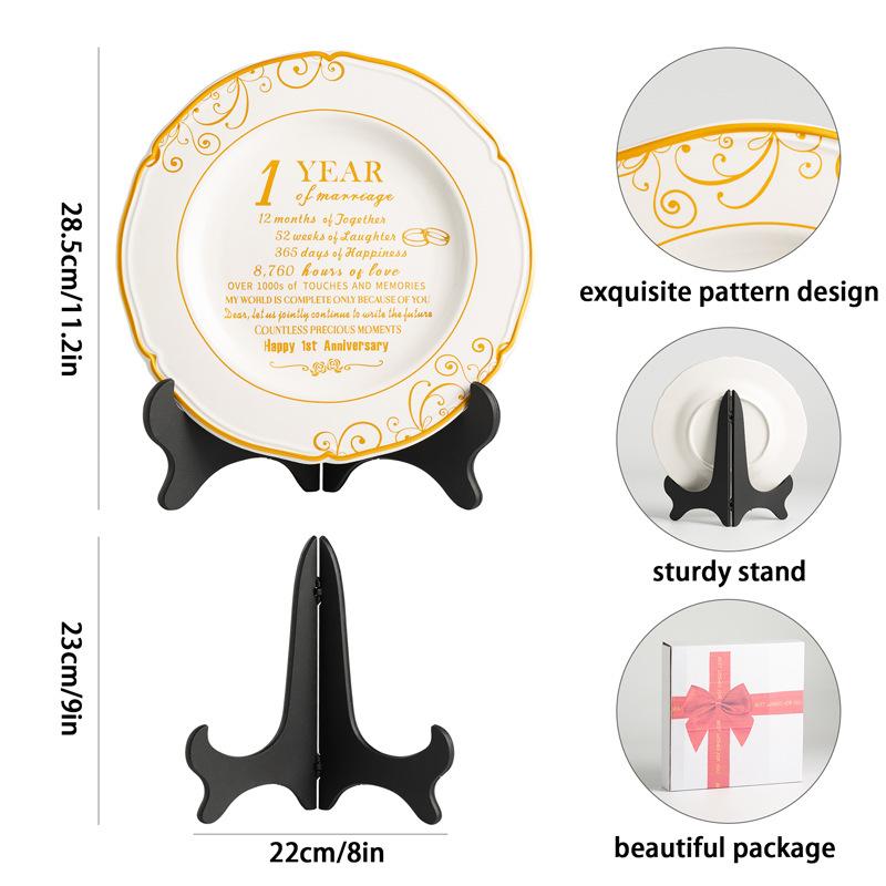 Wedding Anniversary Plate European Ceramic Plate Hanging Plate Home Decoration Ornament Living Room Entrance Crafts [anniversary plate] 1st anniversary