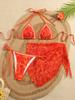 European And American Apron Three-Piece Bikini Retro Printed Lace-Up Swimsuit Women'S Swimsuit