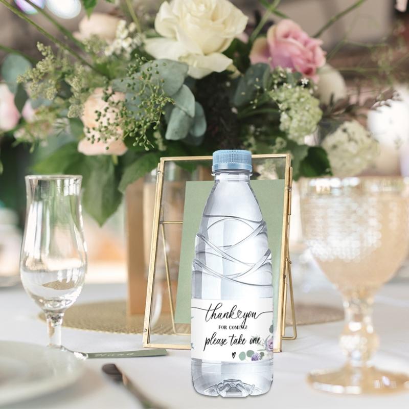 Wedding Water Bottle Labels Thank You,Greenery Floral Water Bottle Wraps Sticker Water Bottle Labels for Birthday Party