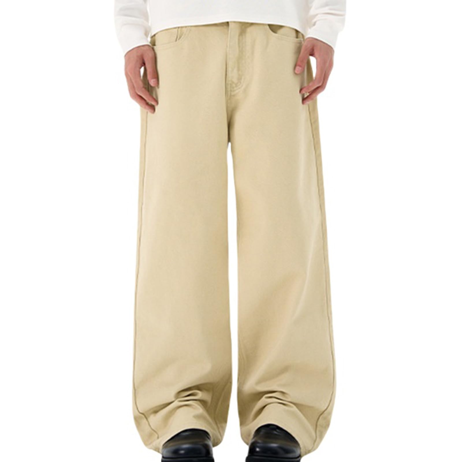 

Mens Straight Leg Jeans Baggy Lightweight Wide Leg Denim Pants Casual Fashion Vintage Bell Bottom Jeans Men L хаки