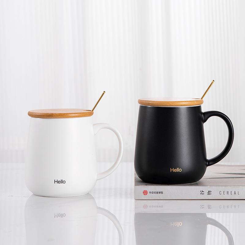 Simple Mug with Lid Spoon Ceramic Cup Hotel Room Water Cup Opening Gift Box Coffee Cup