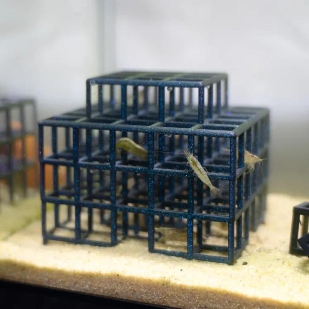 3D Printed Fish Shrimp Hideout Shelter Hollow Out Plastic Aquarium Cave Shelter Grid Multi-level Natural Look Betta Habitat