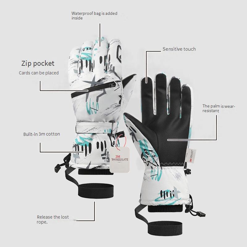 Men Women's Waterproof Winter Ski Gloves Windproof Snowboarding Gloves with Thinsulate Lining for Cold Weather Sports