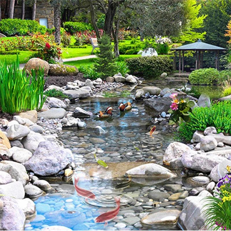 3d Park Wallpaper Stone Creek Carp Landscape Fresco Living Room Bedroom Mural Home Decor