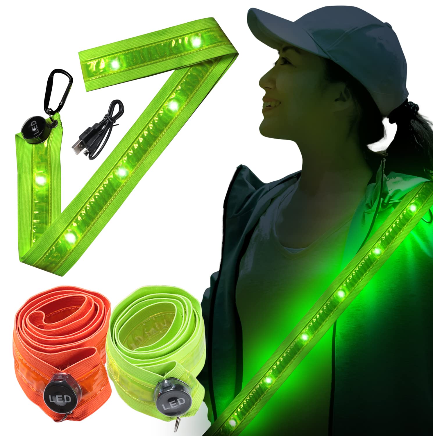 

LINO PLANET Running LED Belt Night USB Reflective Safety for Cycling and Walking Light, Reflector, Safety, Charging, Rechargeable, Sash, Gear,