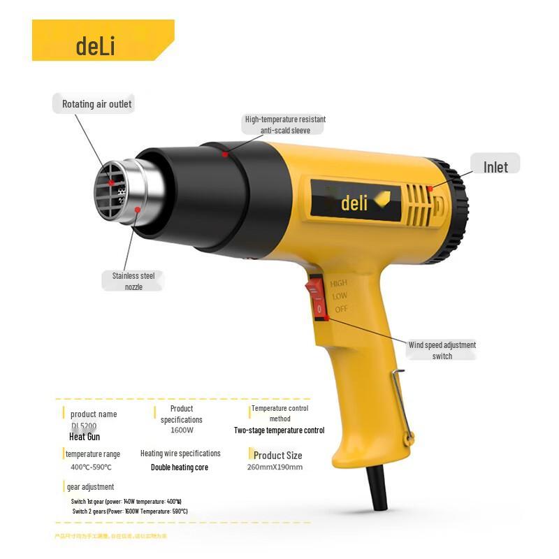 Deli Industrial Two-Stage Temperature Heat Gun