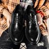 Fashion Derby Leather Men Shoes White Brogue Lace Up Solid Simple Dress Business Casual Party Wedding Flat Shoes For Man
