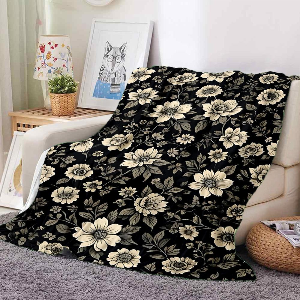 1pc Floral Pattern Lightweight Flannel Blanket, Comfortable and Warm Blanket, for Office and Camping Sofa Bed, Livingroom143