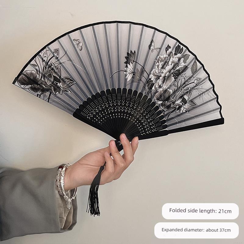 Summer Folding Fan, Traditional Chinese Style, New Chinese Style, Ancient Style Small Fan, Black, Simple and Durable, Children's Bamboo Fan, Portable