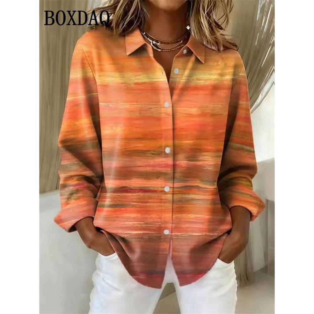 Women's Shirt Blouse Plaid Casual Long Sleeve Shirts Lapel Tops Fashion Daily Patchwork Buttons Print Fall Winter Clothes
