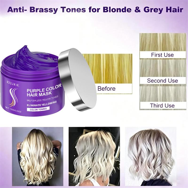 Farbfixierendes Haarfarben-Shampoo zum Abdecken grauer Haare, Gelbstich nach Blondierung, Haarshampoo, Nicht-reizendes Lila-Shampoo für Blond