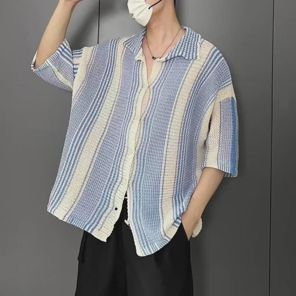 Men's Trendy American Color-Block Ice Silk Short-Sleeve Shirt