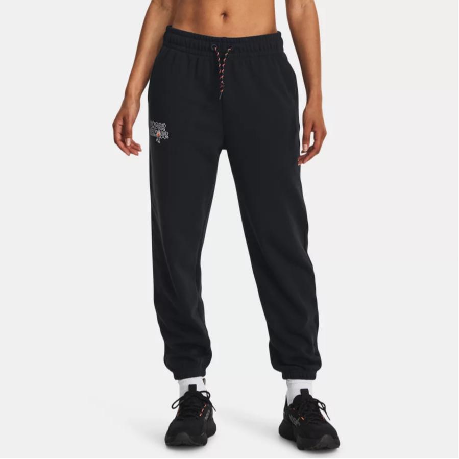 Under Armour Cartoon Letter Print Lace-Up High-Density Cotton Knit Training Pants Women pants Black 1379831-001