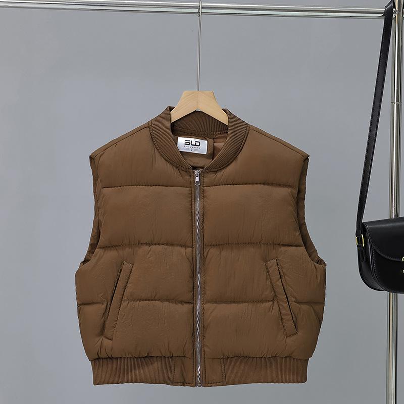 

Корейская мода Женский жилет с коротким рукавом и набивкой из пухового хлопка Осенне-зимний Свободный Хлопковый Жилет без рукавов 2XL темно-коричневого