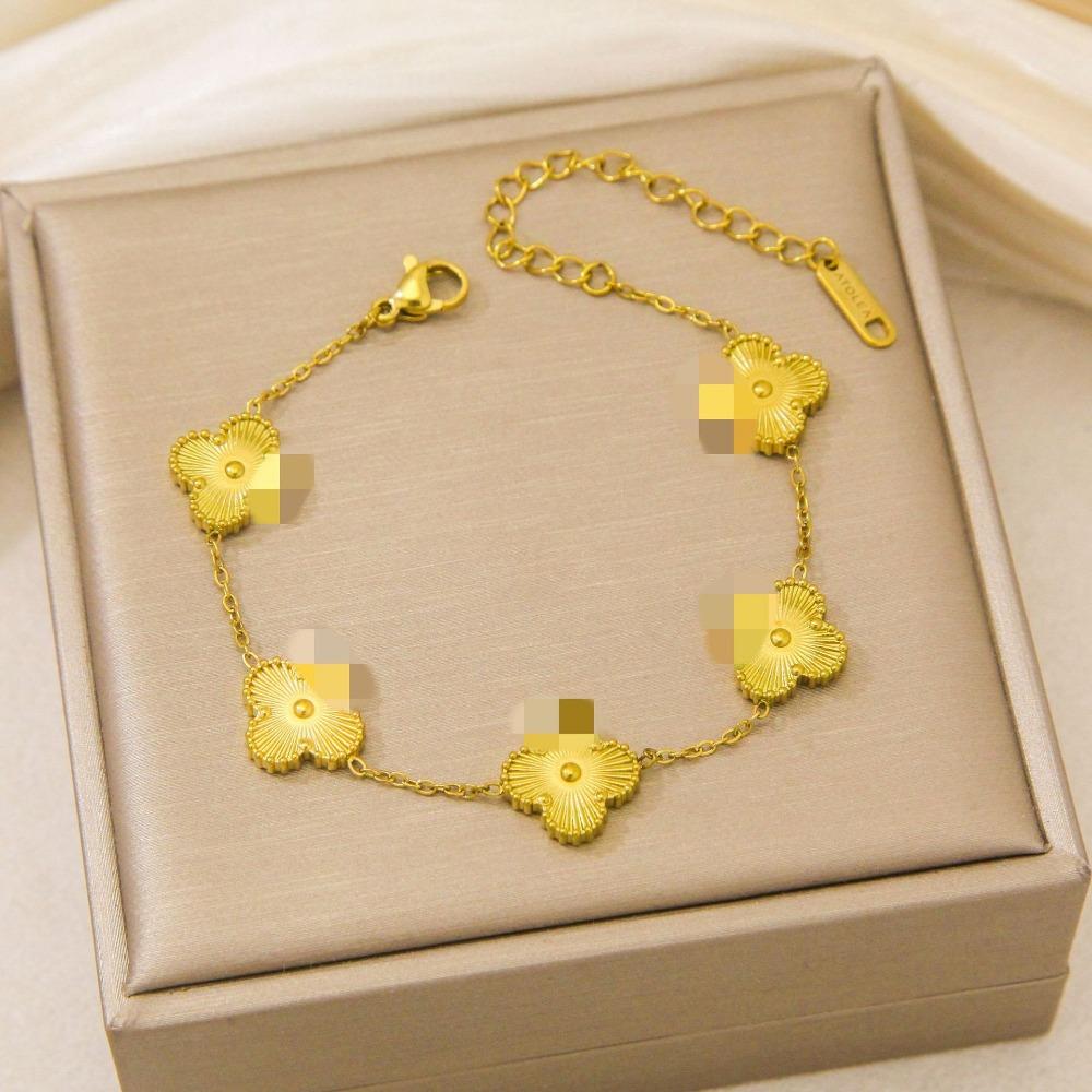 Titanium Steel Lucky Four-leaf Clover Bracelet 13mm Double-sided Non-fading Ladies' Elegant Jewelry