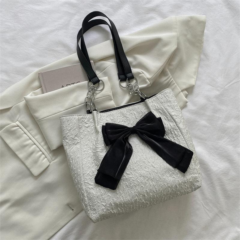 Módní velkokapacitní taška Tote pro ženy, nová taška přes rameno s mašlí, módní trendy látková taška
