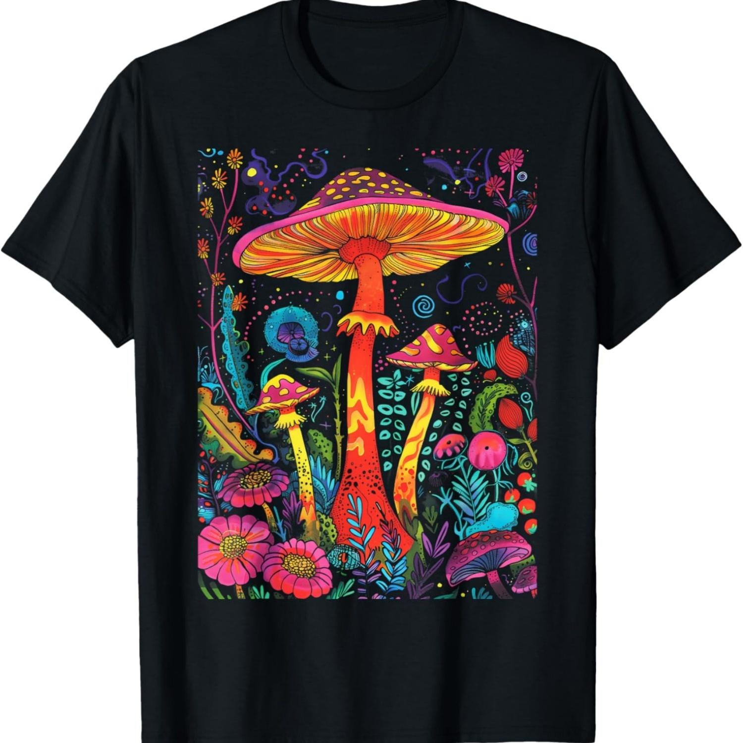 Trippy Trip Mushroom Psychadelic Art Flower Border T-Shirt(2) S чёрный