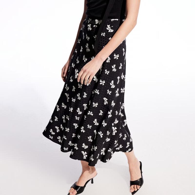 Only 2026 Spring Bow Print A-Line Midi Skirt