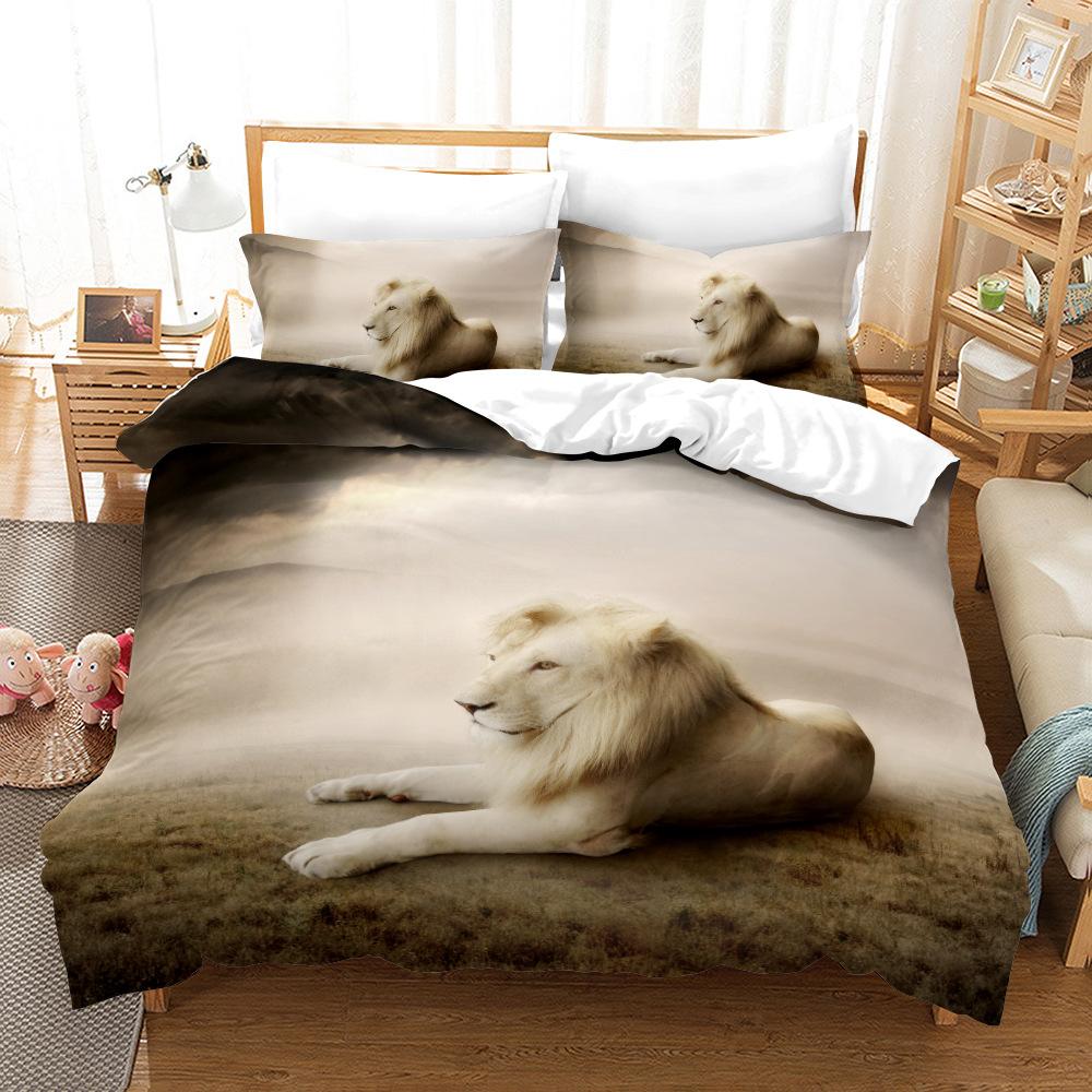 Comforter Lion King/Queen Sizewild Animal Print 3D Bedding Setbrown Lion Soft 2 Sblack