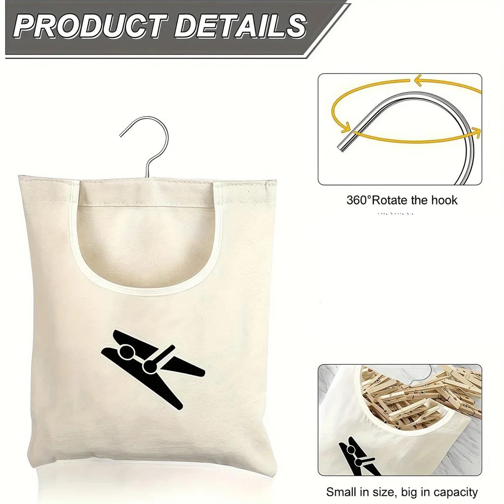 Home Outdoor Hanging Storage Bag Washable Clothespin Organizer Pocket Capacity for Bathroom