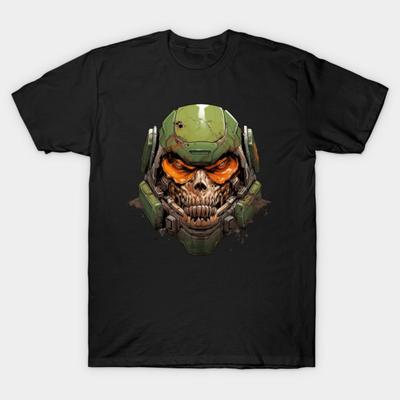 Asian Size Cotton Unisex Tshirt Print T-shirt Space Doom Marine Classic Game Skull T-shirt No-Cut Print Regular Fit