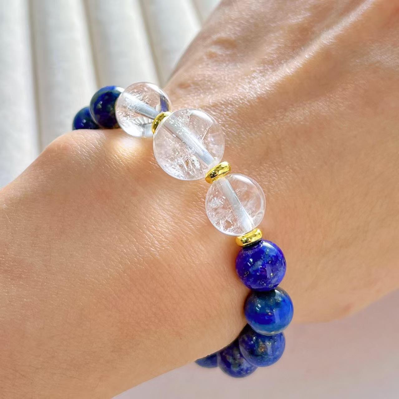 8Mm Retro Oil Painting Natural White Crystal Lapis Lazuli Contrasting Color Bracelet Bracelet.