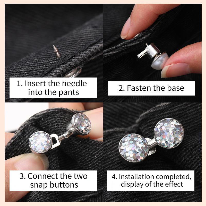 Fibbia Vita Regolabile in Strass Lucidi e Perle, Bottoni per Jeans, Clip Cinciura Vita Riutilizzabile Senza Fori per Vestiti